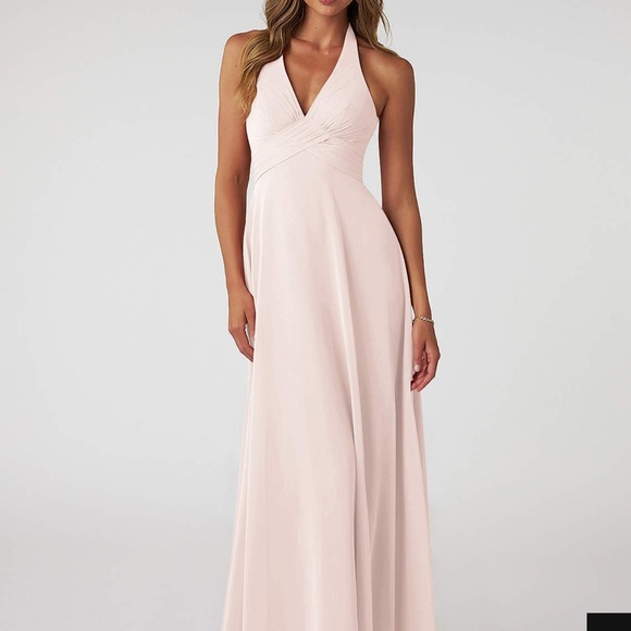 Azazie LongTessie Dress in “Rose Petal” women’s 2 pink chiffon wedding V Neck - Picture 1 of 9